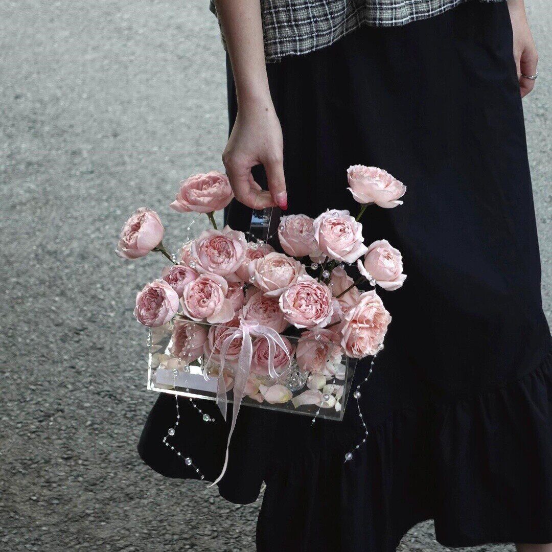 透明圆形方形长方形亚克力抱抱桶手提桶花束插花桶花艺包装礼品盒