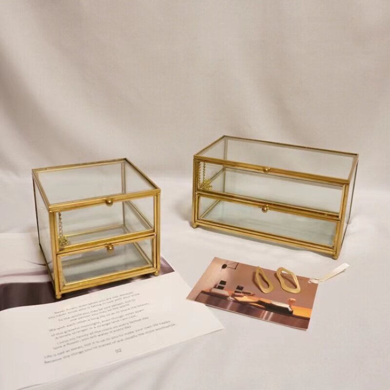 创意双层设计首饰盒玻璃收纳盒透明抽屉展示柜永生花礼盒整理盒