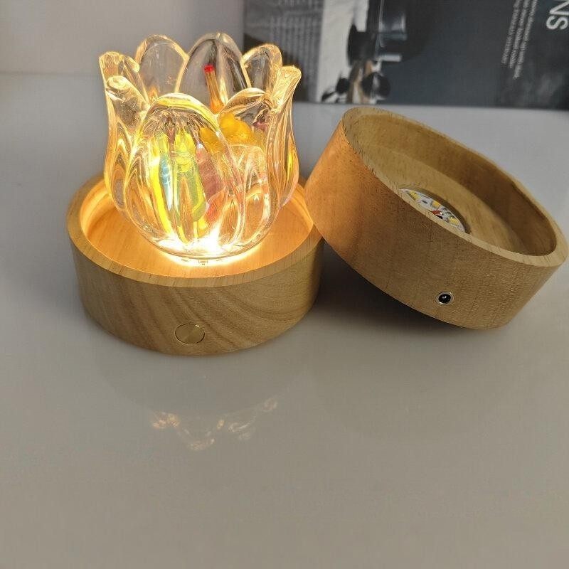 创意莲花造型LED台灯木质底座透明灯罩莲花灯送老师桌面装饰灯具,节庆用品/礼品,创意/设计灯,淘宝优惠券,粉丝福利购,淘宝优惠卷