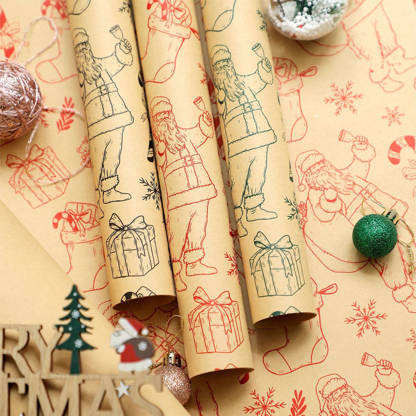 新款圣诞节鲜花花束包装纸平安夜礼物装饰牛皮纸花店DIY包装材料