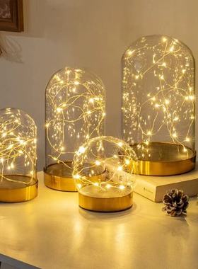 永生花玻璃罩EVA海绵卡扣不掉落电镀金属发光花房DIY花艺装饰花房