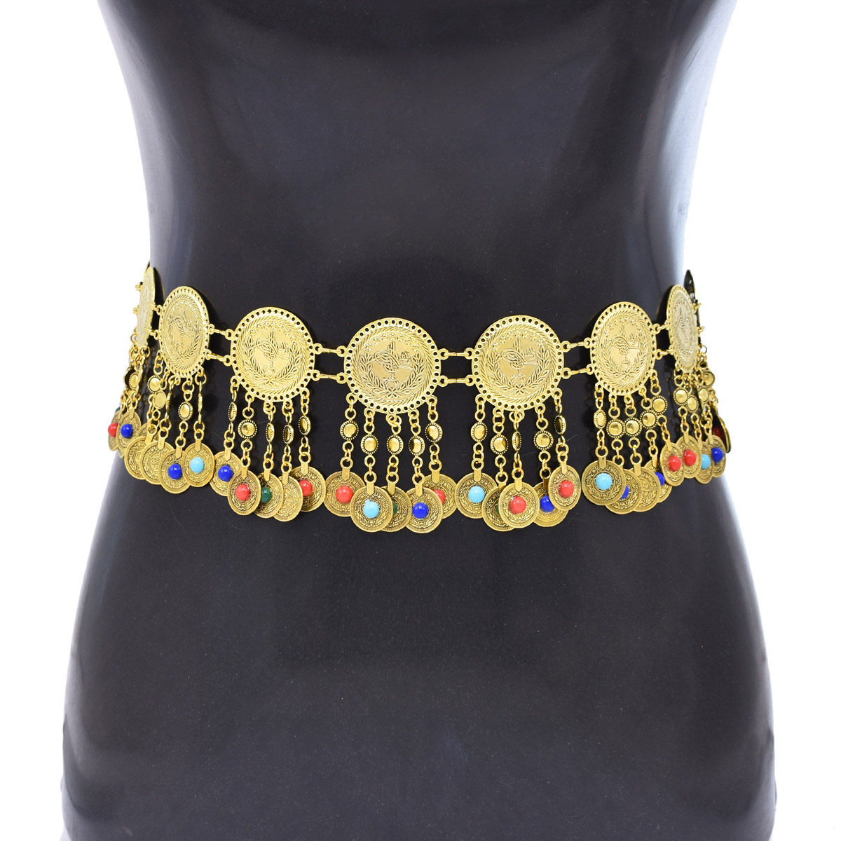 新款复古钱币吊坠肚皮舞腰链流苏敦煌民族风配饰金属链条腰带舞蹈