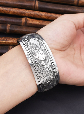 苗族民族风宽边开口手镯