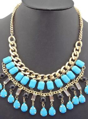 新款多层编织水滴吊坠围脖项链