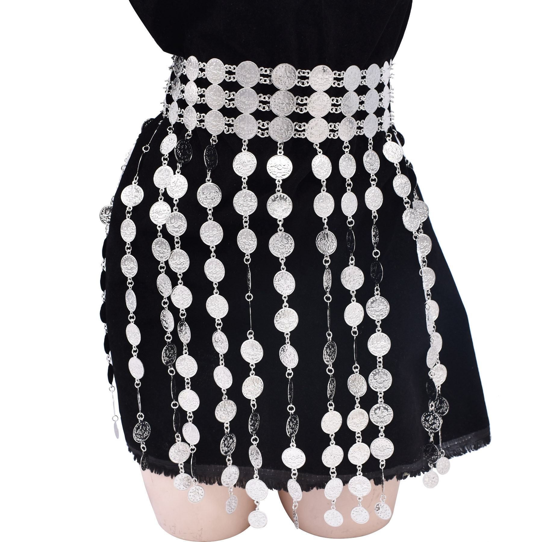 新款复古长款钱币流苏腰链波西米亚金属身体链民族汉服裙子配饰女