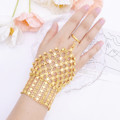 复古西亚民族风金色镂空连指手链