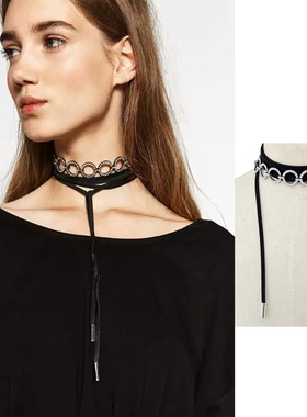 新款欧美黑色圆环装饰项链女