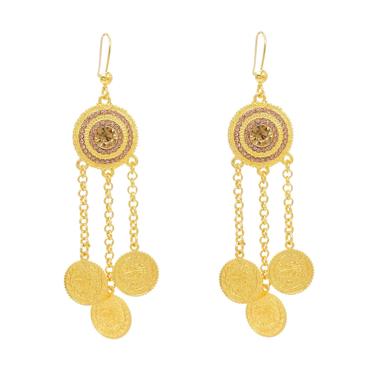 新疆民族风耳环敦煌金色钱币流苏耳饰傣族异域风饰品云南写真耳坠