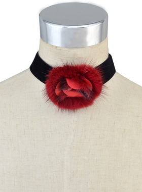 新款时尚百搭毛绒花朵颈链女