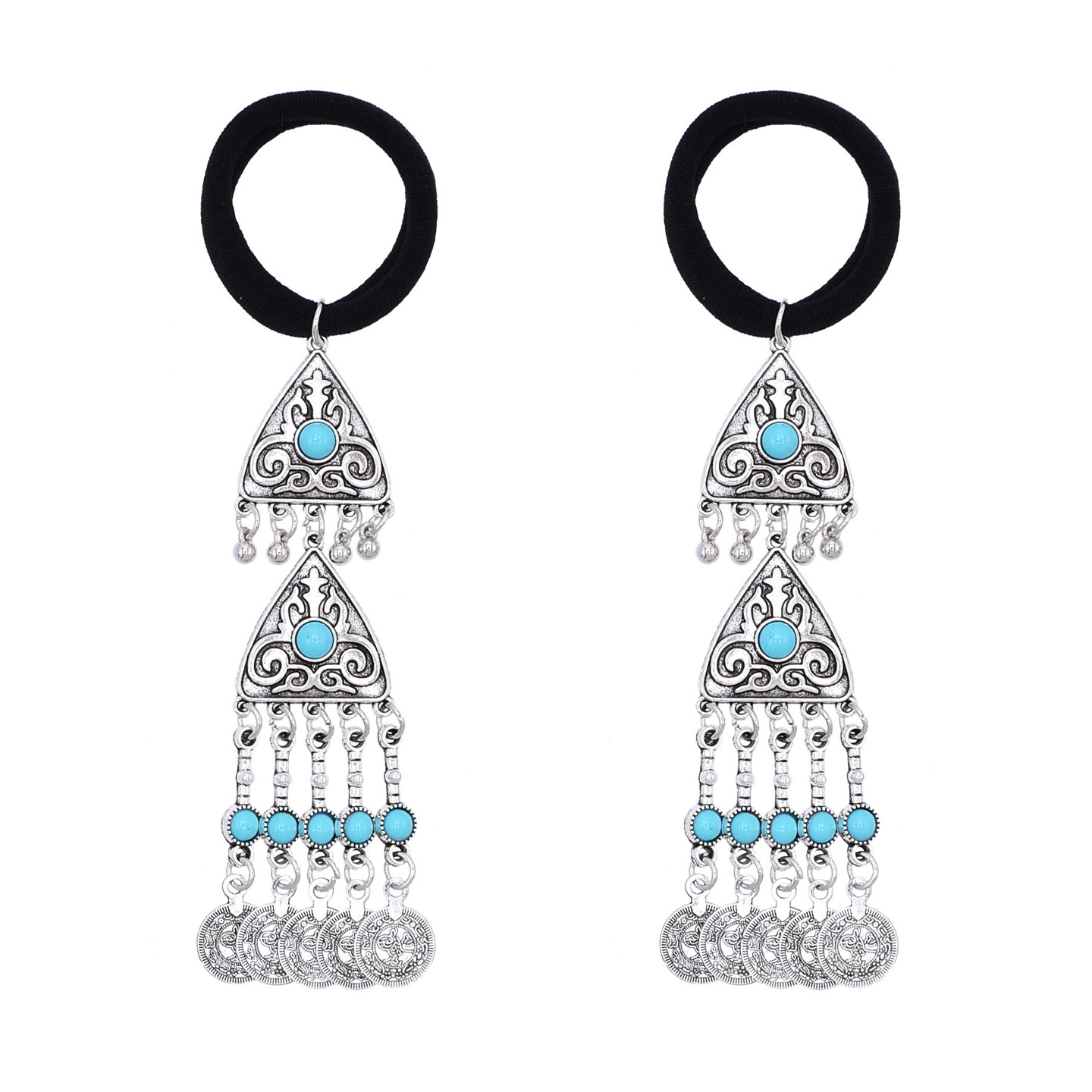 波西米亚民族风长款钱币流苏发饰女古风新疆旅游拍照哈萨克发圈