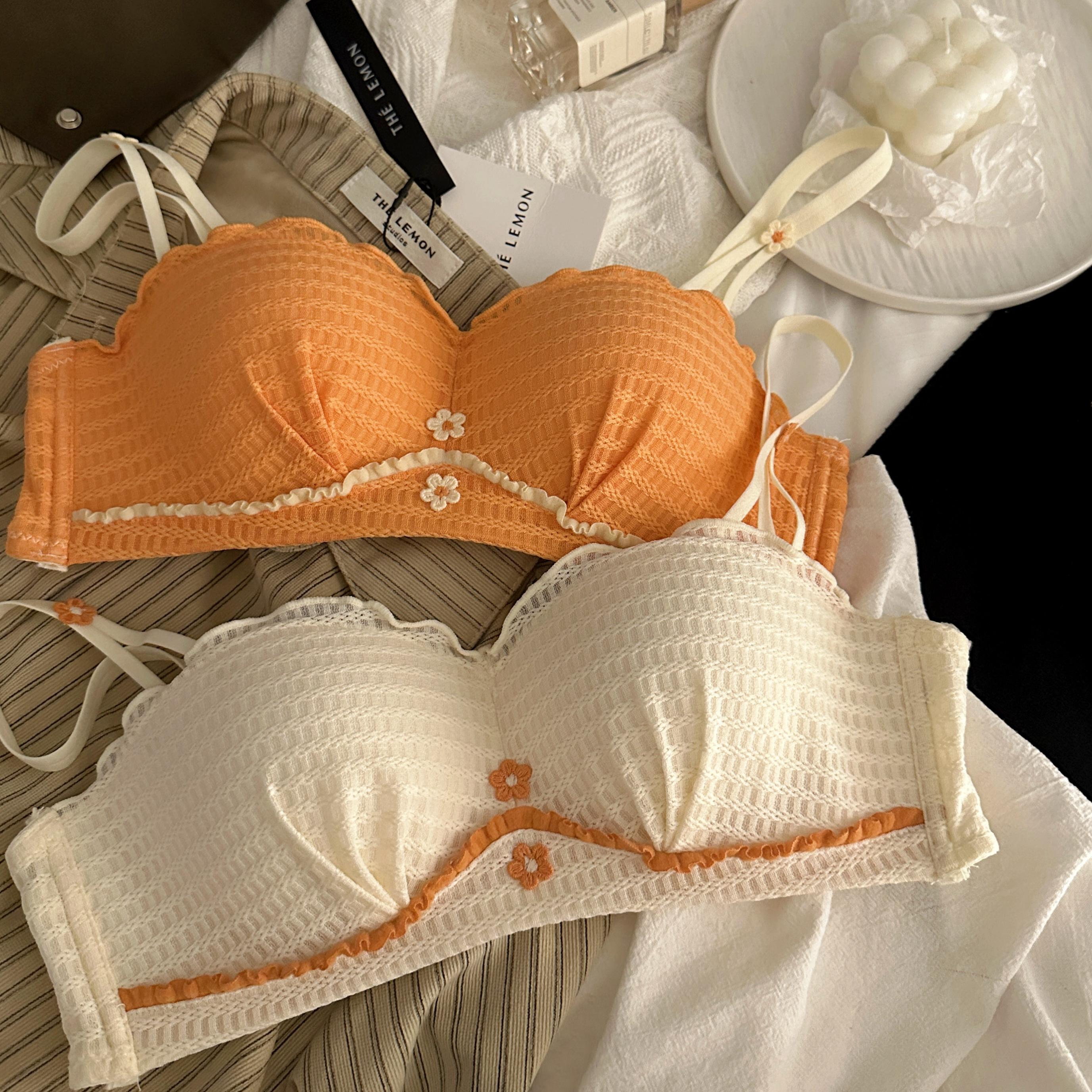 新款蕾丝内衣少女小胸聚拢无钢圈上托防下垂收副乳甜美文胸罩套装