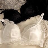 上托防下垂不空杯性感文胸套装 法式 蕾丝内衣女小胸聚拢无钢圈薄款