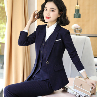 西装套装女韩版英伦风职业装气质女神范秋冬面试正装格子工作服女
