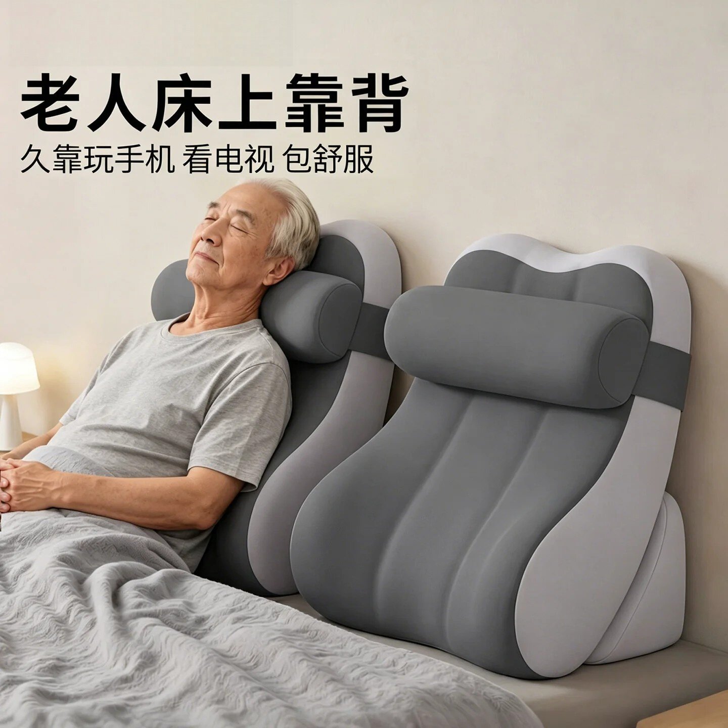 日本进口床头靠垫老人加大加厚床上玩手机看书神器靠垫记忆棉腰靠
