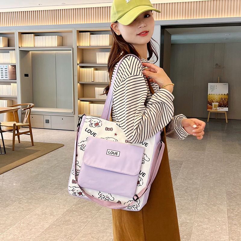 跨境批发新款大容量托特包补习袋女学生上课单肩斜挎包加印logo