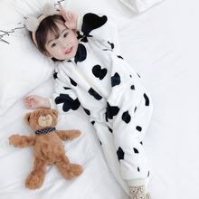 儿童连体睡衣秋冬季加厚法兰绒女宝宝家居服珊瑚绒婴儿睡袋防踢被