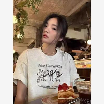 纯棉美式正肩灰色短袖T恤