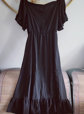 黑色雪纺连衣裙 长105 胸94 腰68-84 L码不退换