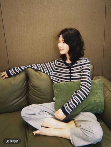 老钱提花汉麻条纹衫气质拼色圆领条纹长袖针织衫5061