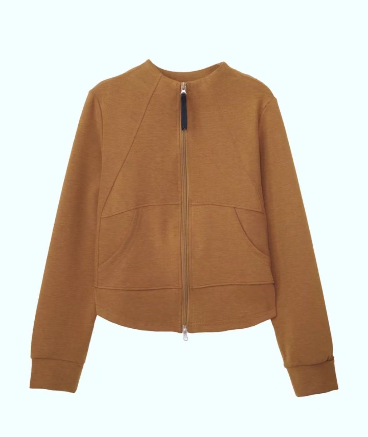 秋季修身型拉链薄款韩版口袋运动户外时尚女卫衣25366