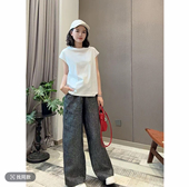 半松紧百搭显腿长休闲裤 星空牛仔 色织汉麻斜纹牛仔直筒裤 24208