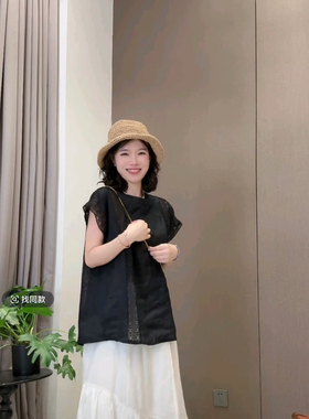 【镂空】汉麻花边镂空刺绣小衫夏季薄款无袖上衣25191