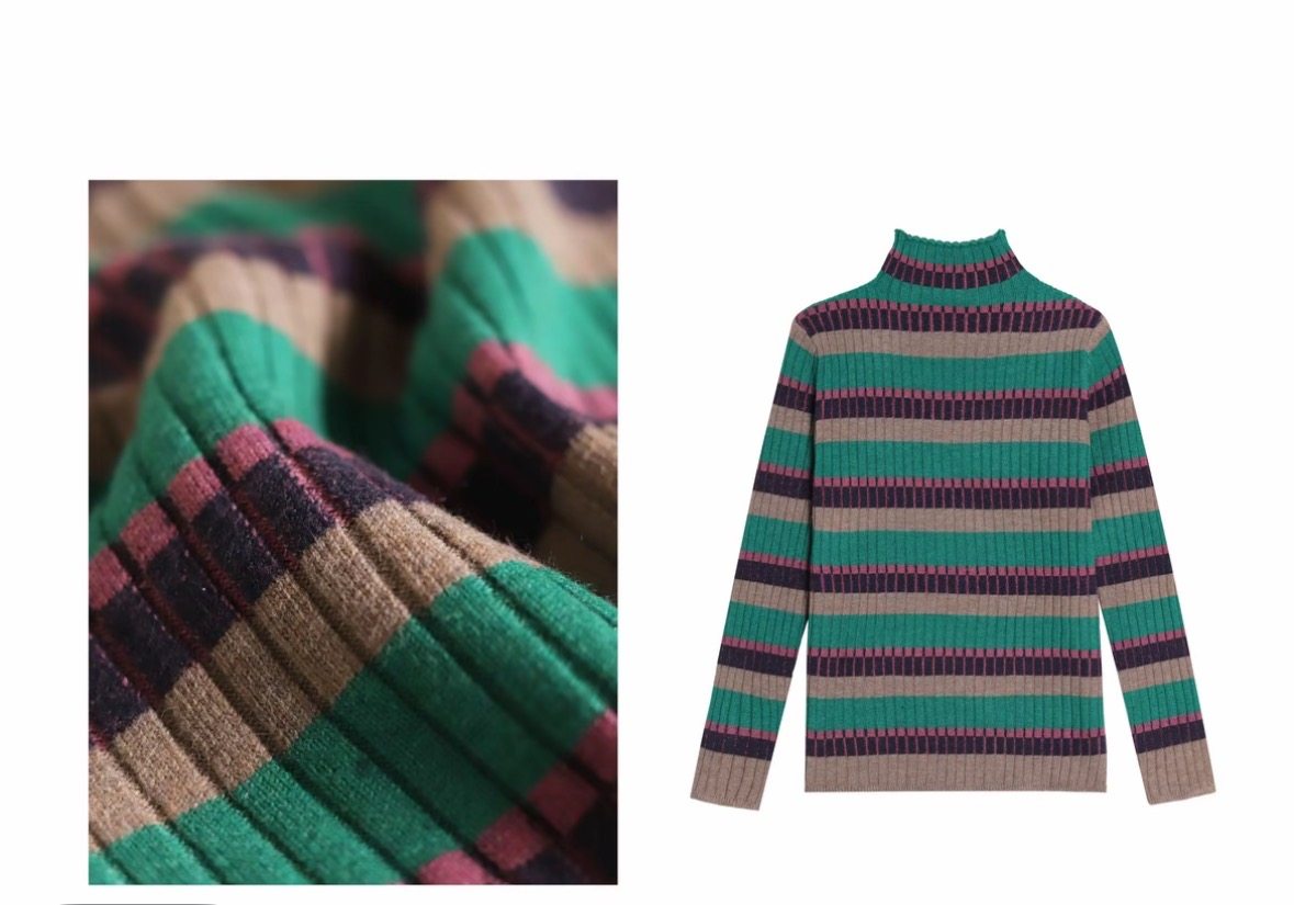 【绿野仙踪】彩虹条纹羊毛针织衫半高领针织毛衣女,女装/女士精品,羊绒衫,淘宝优惠券,粉丝福利购,淘宝优惠卷