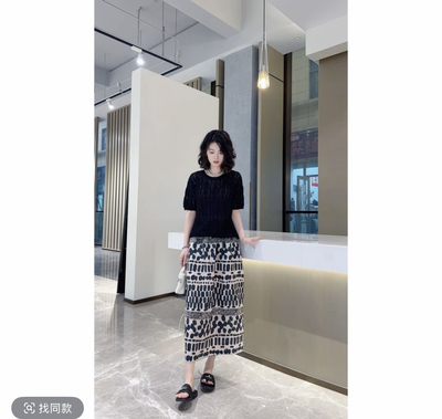 几何半裙设计师手稿印花汉麻波点半裙优雅休闲通勤24166