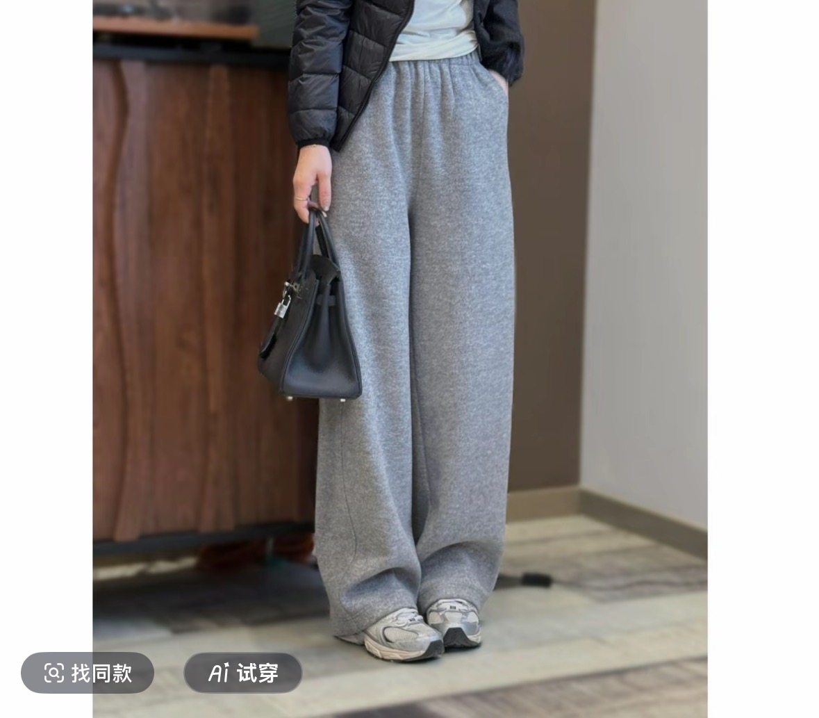 【必买裤】重磅加厚简约牦牛绒收腰灰色冬季修身直筒休闲裤25399