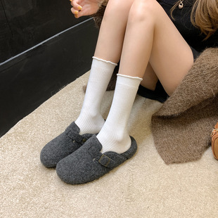 女包头半拖鞋 乐福鞋 2025秋冬新款 子懒人一脚蹬单鞋 女鞋 厚底勃肯鞋