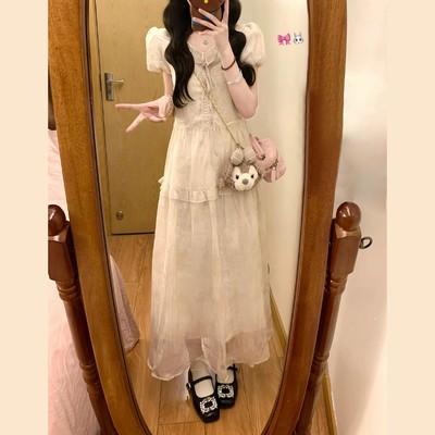 法式气质连衣裙子女夏季2025新款小个子简单大方得体收腰显瘦长裙