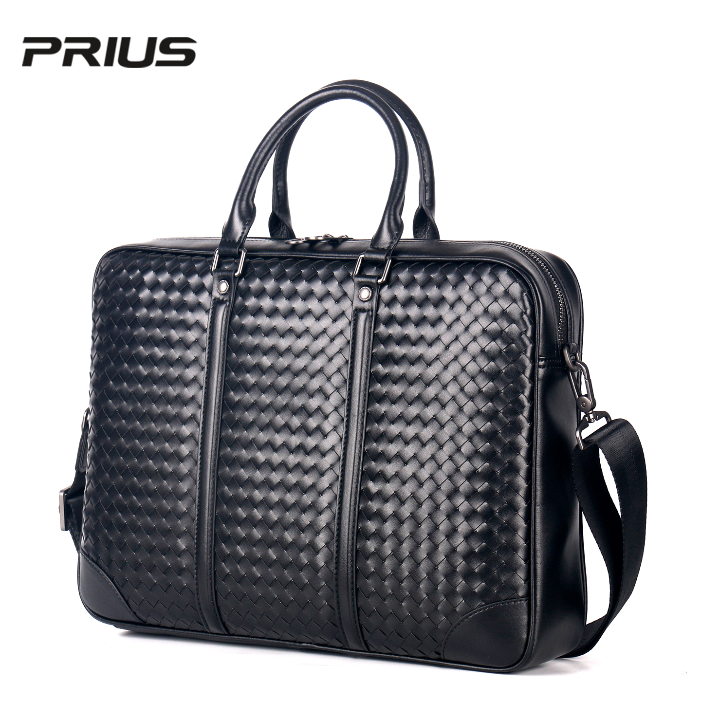 秋冬新款男士手提包编织男包大容量公文包商务办公包通勤电脑包