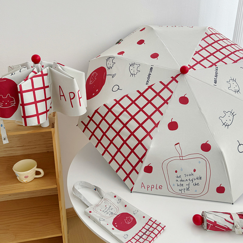 苹果猫咪全自动雨伞女晴雨两用太阳伞防晒防紫外线折叠遮阳伞ins