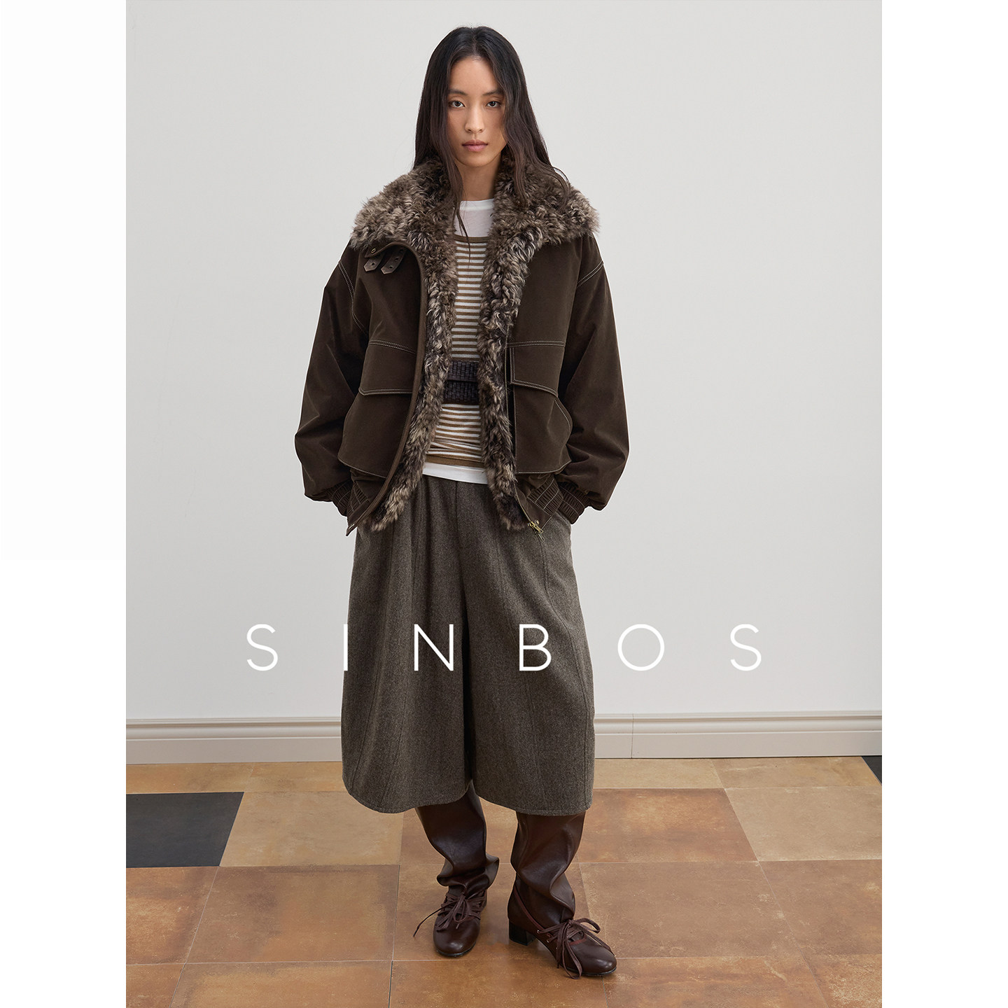 【钱老板推荐】SINBOS城野 可拆卸毛领磨绒面廓形外套