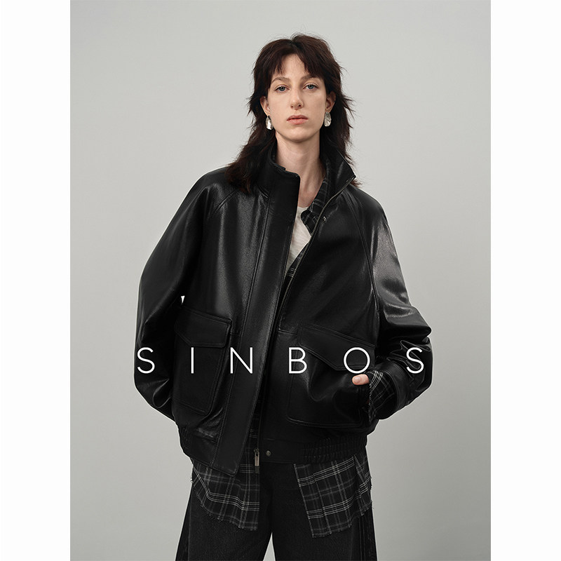 【钱老板推荐】SINBOS尘封信件 皮衣女立领夹克中古外套