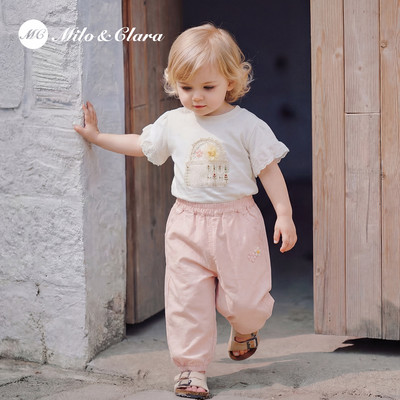 法国轻奢童装女童夏季裤子洋气儿童新款休闲防蚊裤宝宝运动速干裤