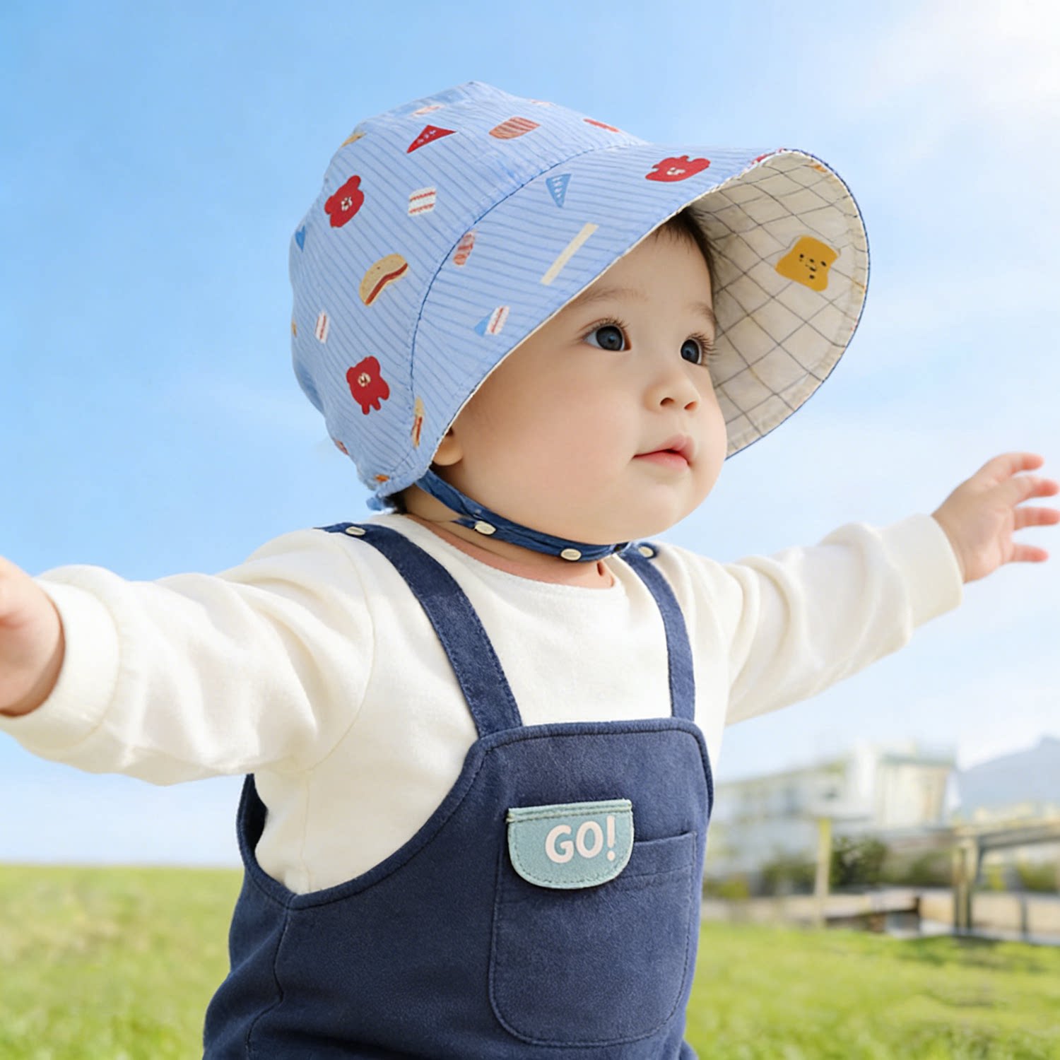 婴幼儿春秋大檐透气防晒遮阳帽图片
