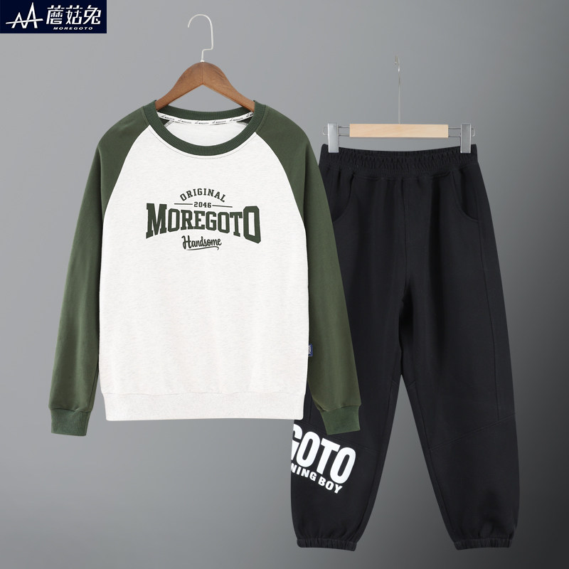 胖男童秋装薄款新款卫衣套装初中生圆领休闲运动套装9岁-14岁潮牌