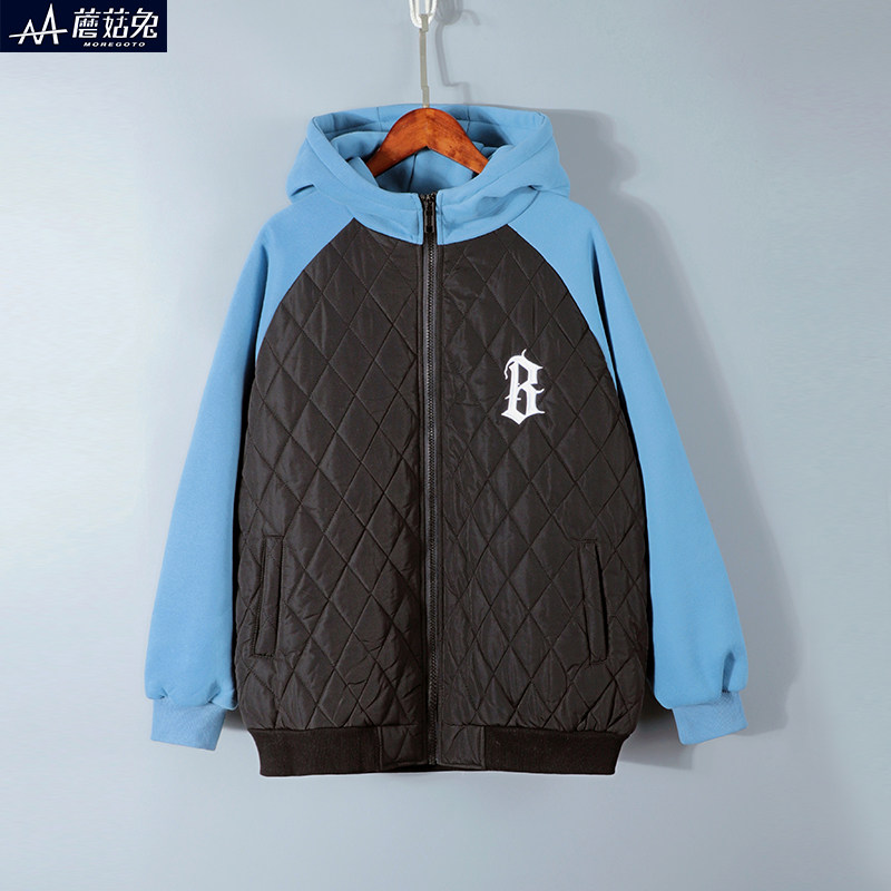 胖男童夹棉外套二棉棉服青少年男孩薄棉袄初中生连帽卫衣青少年潮