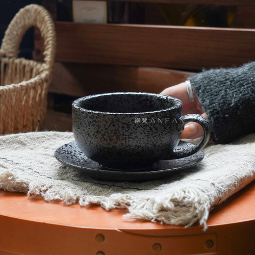 岸梵日式陶瓷拉花杯家用拿铁咖啡杯碟高级感早餐牛奶水杯马克杯子
