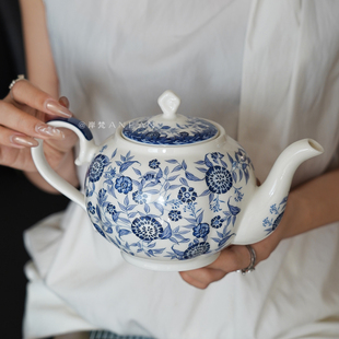 岸梵中式高级感复古青花瓷茶壶家用陶瓷冷水壶大容量茶几客厅水壶
