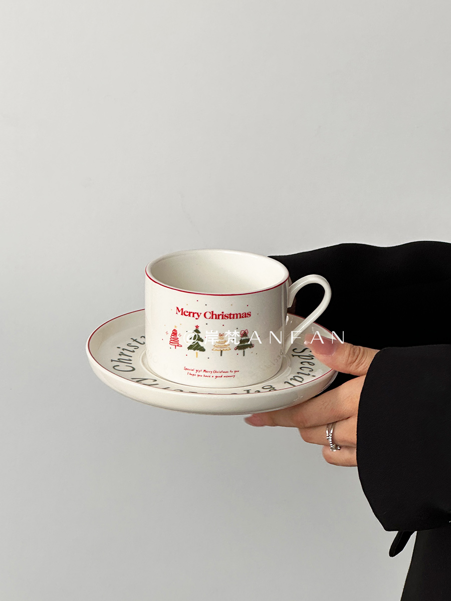 圣诞咖啡杯碟水杯早餐杯生日礼物