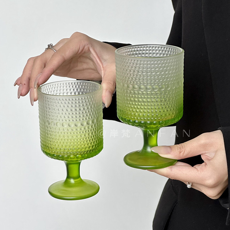 漸變綠高腳杯熱紅酒杯