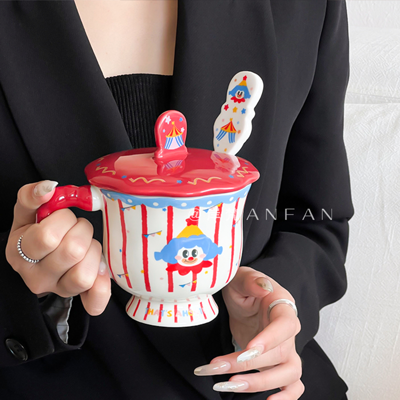 可爱卡通陶瓷马克杯带盖情侣水杯