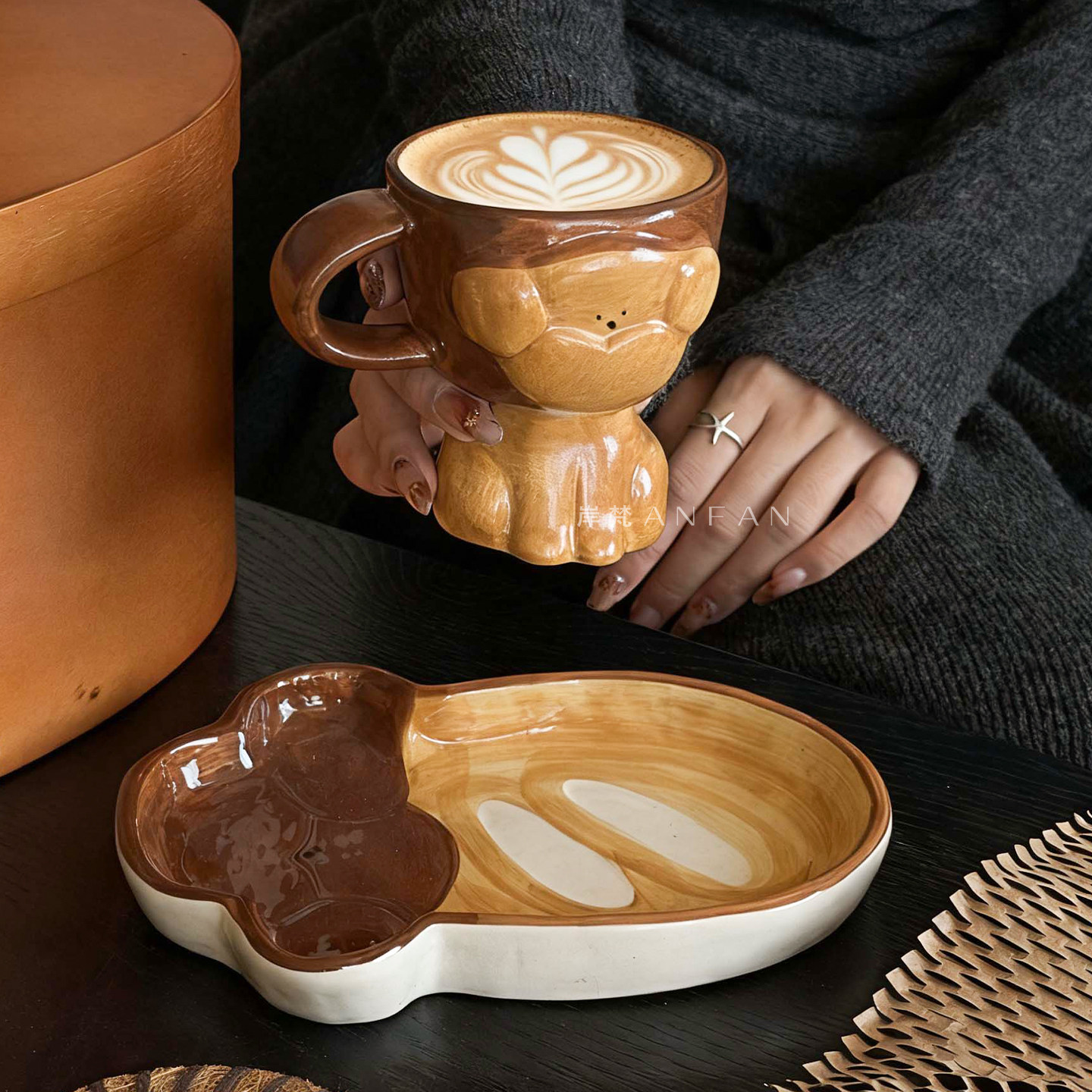 岸梵可爱立体面包小狗高脚杯陶瓷咖啡杯马克杯家用高颜值甜品餐盘,餐饮具,马克杯,淘宝优惠券,粉丝福利购,淘宝优惠卷