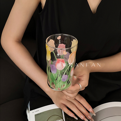 岸梵简约玻璃杯子高颜值拿铁杯冷饮杯果汁杯家用办公室咖啡杯水杯