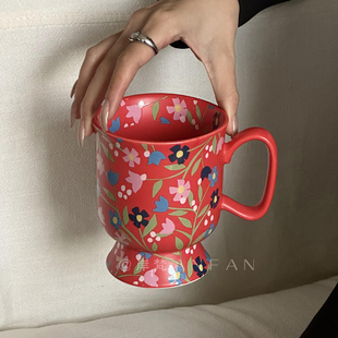 岸梵 复古花晨月夕马克杯陶瓷高级感小众家用喝水杯子女生日礼物