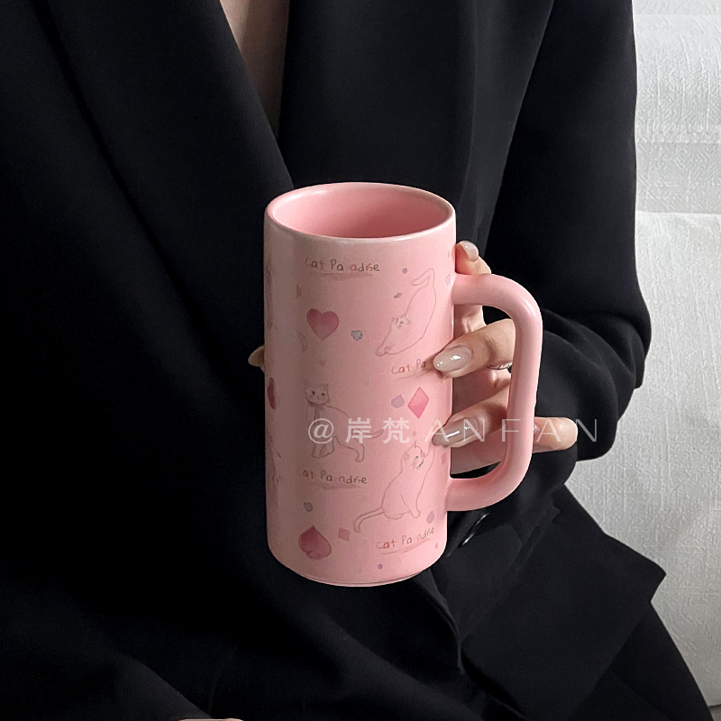 粉色少女心马克杯卡通陶瓷杯送女生礼物伴手礼可爱猫咪水杯咖啡杯