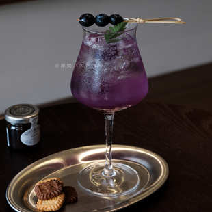 岸梵复古北欧风郁金香反口高脚杯微醺特调鸡尾酒杯饮品杯玻璃杯子