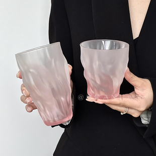 ins磨砂渐变粉树根杯喝水杯女高颜值玻璃杯个性 岸梵 咖啡杯子茶杯